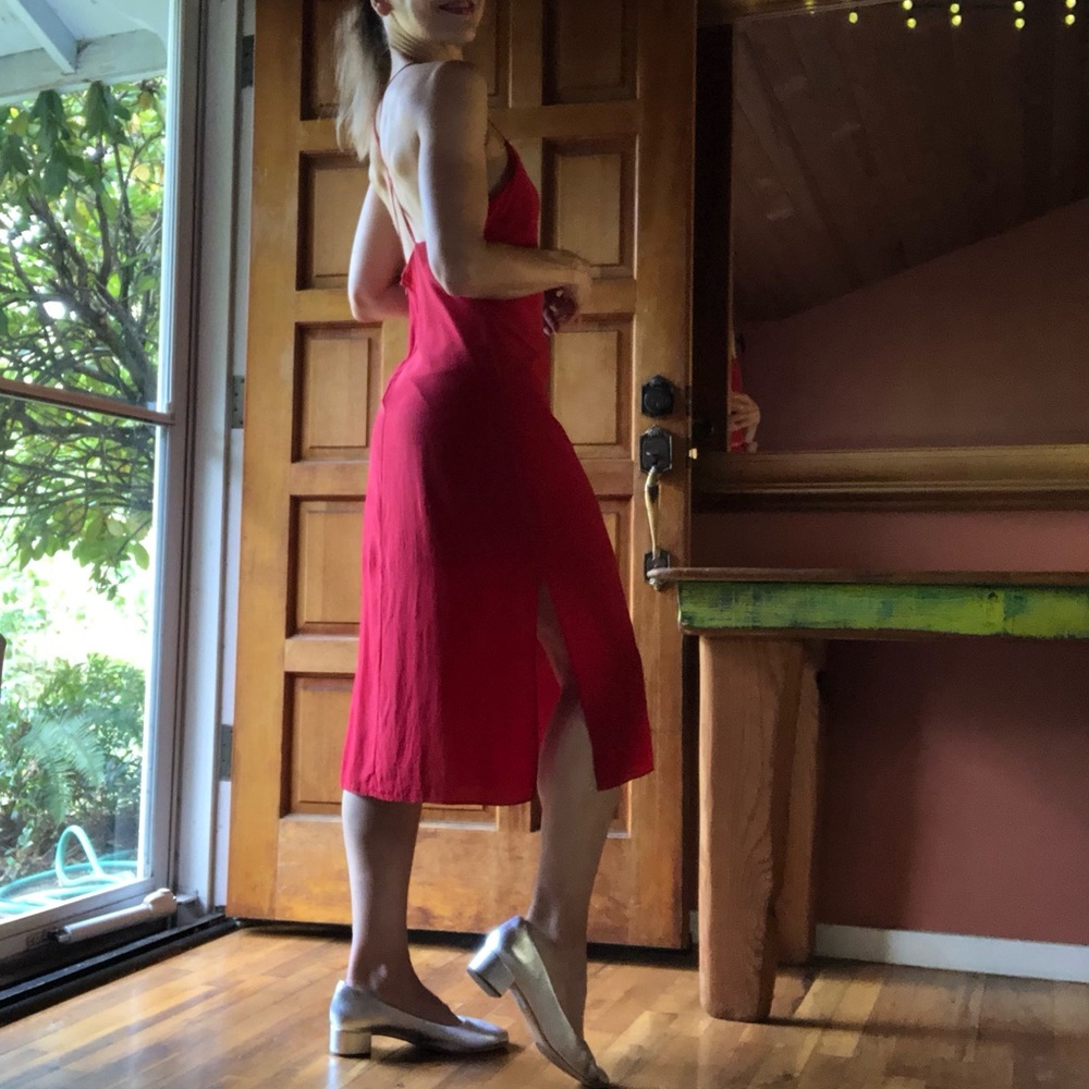 Madewell Red Silk Midi Dress Sz 4